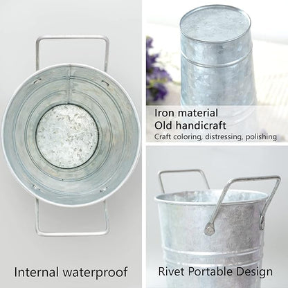 Notakia Galvanized Metal Vases Farmhouse French Flower Bucket Vases for Cut Flowers for Home Decor and Wedding Table Centerpiece Decorations (Silver Set of 8)