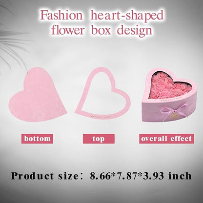 16 Forever Flowers in Heart Shaped Box - Preserved Roses Romantic Gifts for Her, Valentine’s Day, Anniversary, Wedding (Pink)