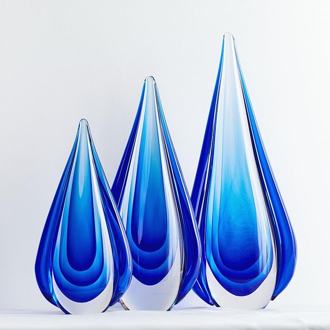Luxury Lane Hand Blown Water Drop Sommerso Art Glass Sculpture for Home Decor 11 inch Tall Centerpiece Table Decoration