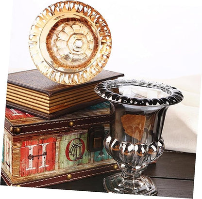 STOBAZA Vintage Glass Decorative Vase with Flanging Embossed Design Amber Wine Glass Shape for Home and Office Decor Elegant Floral Ornament for Living and Dining Table Accents