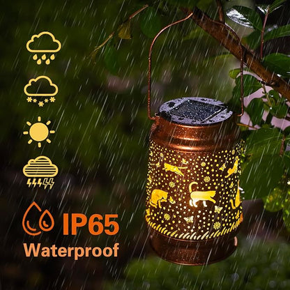 Christmas Gifts for Women Cat Solar Lanterns Outdoor Waterproof Hanging Solar Lights Cat Gifts for Women Men Metal Decorative LED Cat Lanterns for Garden Decor,Yard,Patio,Lawn,Pathway,Landscape