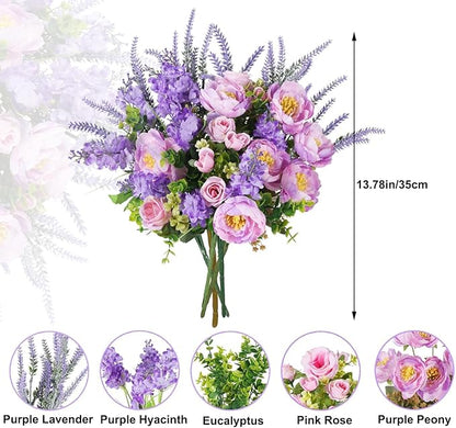 HUAESIN Artificial Flowers Silk Rose Peony Bouquets Purple Flowers Artificial Bouquet Silk Flower Arrangements for Home Table Centerpieces Wedding Indoor Outdoor Decorations