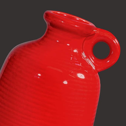 Sunddo Red Ceramic Vase - 10 Inch Modern Flower Vase for Home Decor, Decorative Vase with Handle, Red Decor for Entryway, Bedroom, Office, Centerpiece Table Decorations