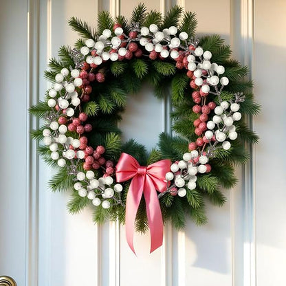 24 Pack Christmas Glitter Berries Stems, 8.66 Inch Artificial Christmas Tree Picks,Holly Berry DIY Xmas Wreath, Crafts, Holiday Clearance and Home Decor, Milk White