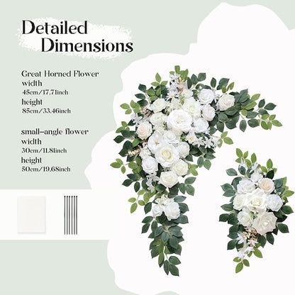 Wedding Arch Flowers Kit,Artificial Flower Arch Decor (Set of 3),2pcs Artificial Flower Arrangement with 1pc Sheer Drape for Wedding Decor Reception Backdrop Floral Decorations (Ivory White)
