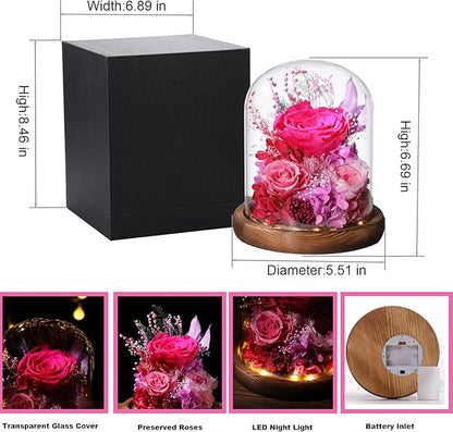 Flowers for Delivery Prime Preserved Flowers with LED Light in a Glass Dome,Long Lasting Real Roses Birthday Gifts for Women Daughter Mom Wife Friend（Reddish Rose）