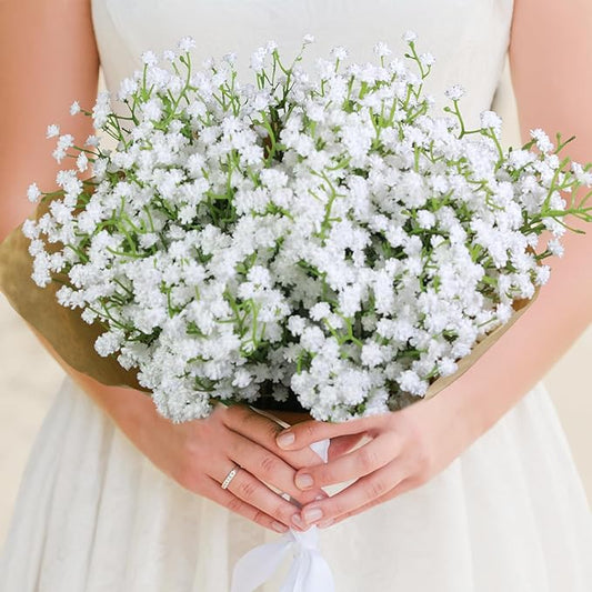 15 Pack Real Touch Artificial Baby's Breath Flowers - 21" Bendable Stems for Wedding Bouquets, Home Centerpieces & Outdoor Decor (Waterproof, Dustproof, White)
