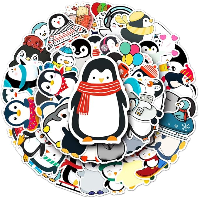 Penguin Stickers for Teens Boy Girls Kids|50 Pcs|Cute Cartoon Vinyl Waterproof Stickers for Laptop Computer Phone Tablet Luggage Flasks Water Bottle Bike Car Notebook,Lovely Decals Pack(Penguin)