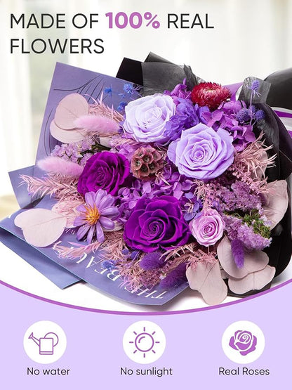 Flowers for Delivery Preserved Flower Fresh Bouquet Forever Flowers Birthday Gifts for Women Mom Anniversary Purple Real Rose Gifts for Grandma Sister Wife Her from Daughter Home Wedding Decor