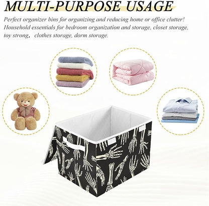 Halloween Baskets Collapsible Storage Bins with Lids, Skeleton Hands Halloween Storage Boxes Clothes Baskets for Organizing
