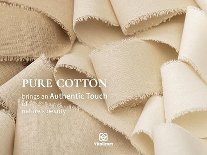 Vitalizart 100% Cotton Ribbon 1-1/2" x 15 Yd Nude Beige Cream Handmade Frayed Fringe Fabric Ribbons for Gift Wrapping Wedding Invites Bridal Shower Bouquets Christmas Decorations