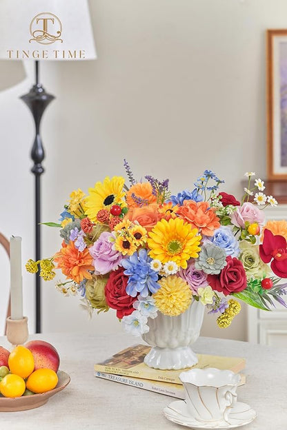 TINGE TIME Fake Flowers Artificial Flowers Peonies Bulbous Chrysanthemum Daisy Hydrangea Sunflower Violets Dahlia Daffodils Epiphyllum Orchid Cherry Blossom Camellia Leyaron (Rainbow Colorful)