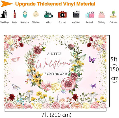 Pink Floral Wildflower Baby Shower Backdrop Banner Party Decorations for Girls,A Little Wildflower is On The Way Banner Wild Flower Theme Baby Shower Backdrops Background Photoshoot Props 7x5ft