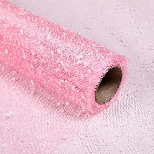 1Roll Flower Wrapping Mesh Paper DIY Snow Dot Yarn Floral Bouquet Gift Packaging Materials Craft Net Paper Florist Supplies Holiday Wedding Birthday Decoration 19.7inch x 4Yard (Light Pink)