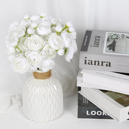 IPOPU Ranunculus Artificial Flowers 2 Bouquets Small White Flowers 12PCS Faux Ranunculus Flowers White for Vase Filler Bouquet Wedding Decor Bridal Shower Floral Filler Flowers Centerpieces (White)
