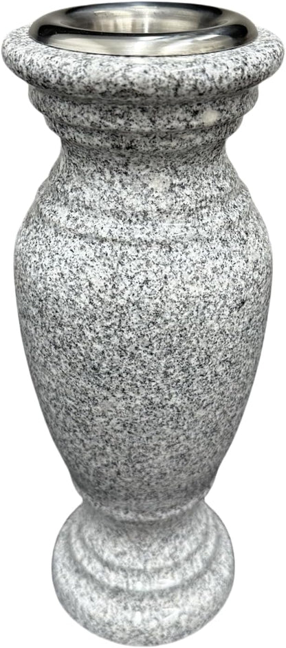 Memorial Cemetery Flower Vase - Real Granite (Grey Granite), with Stainless Steel Inner, Grave Marker, Decorations for Gravesite, Headstone Flowers Holder, Garden Lawn & Yard