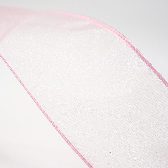 CT CRAFT LLC Sheer Organza Wired Ribbon 2.5" x 50Yards Pink for Wedding Chair Bow Flora Bouquet Gift Wrapping Christmas Tree Home Decor Wreath