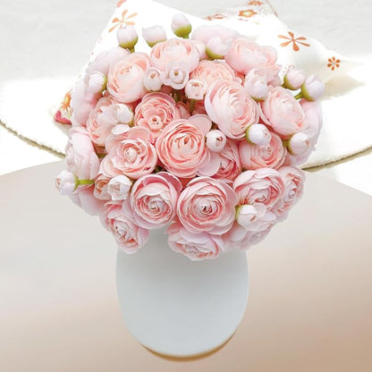 24 Pcs Ranunculus Artificial Flowers 10.5", Mini Faux Silk Ranunculus with Stem, Fake Flowers for Home Decor Indoor Wedding Bouquets Centerpieces (Blush Pink)