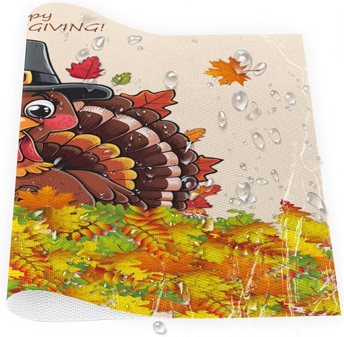 Thanksgiving Leaf Turkey Placemats Set of 4 PVC Vinyl Non Slip Table Mats Heat Resistant Place Mats Washable Wipeable Dining Table Mat for Kitchen Decor Party Indoor Outdoor Decorative Gift