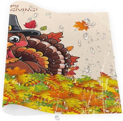 Thanksgiving Leaf Turkey Placemats Set of 6 PVC Vinyl Non Slip Table Mats Heat Resistant Place Mats Washable Wipeable Dining Table Mat for Kitchen Decor Party Indoor Outdoor Decorative Gift