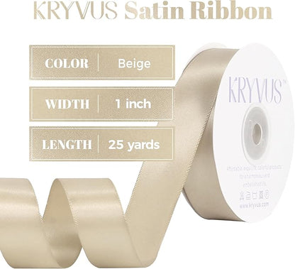 Beige Satin Ribbon, Double Faced 1 Inch X 25 Yards Beige Ribbon, Premium Satin Ribbon for Gift Wrapping, Crafts, Hair Bow Making, Sewing, Flower Bouquet, Wedding Party Decor