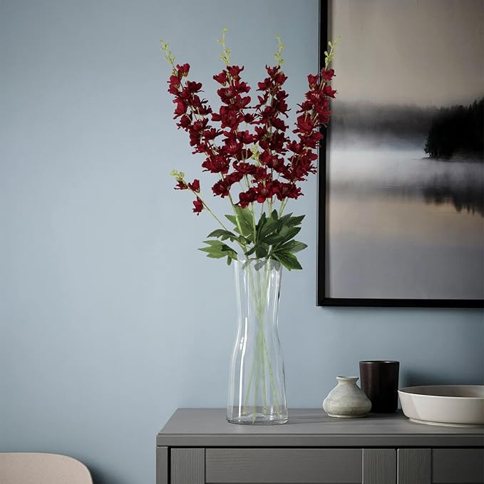 Delphinium Artificial Flowers,8PCS Silk Larkspur Flowers 33.5'' Long Stem Burgundy Flowers for Tall Vase Home Wedding Garden Table Decor(Burgundy)