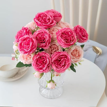 ASTRYAS 8Pcs Peonies Artificial Flowers Artificial Peonies Silk Flowers Faux Peony Fake Peony for Wedding Table Centerpiece Floral Vase Decor（Hot Pink & Light Pink