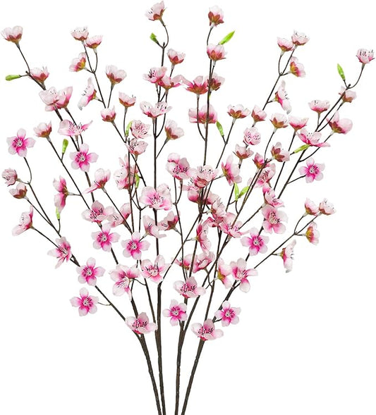 4pcs Artificial Cherry Blossom Flowers 28‘’ Tall Silk Cherry Blossom Branches Faux Pink Peach Stems for Wedding Home Garden Vase Decor