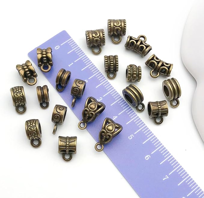 WOCRAFT 60pcs Antique Bronze Bails Space Beads Bracelet Charms for Jewelry Making Sets DIY Necklace Bracelet Keychain Crafting Charms Kit Craft Supplies (SN853)