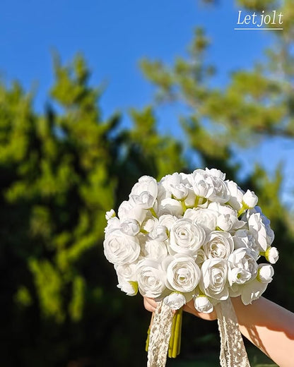 Letjolt Ranunculus Artificial Flower White Silk Flowers Faux DIY Bouquet for Wedding Engagement Centerpieces Arrangements Bridal Shower Decorations Home Decor 18pcs