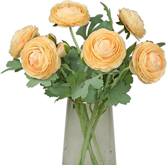 Artificial Ranunculus Flowers with Real Touch Stem,Silk Ranunculus Flowers (Champagne, 6pcs)