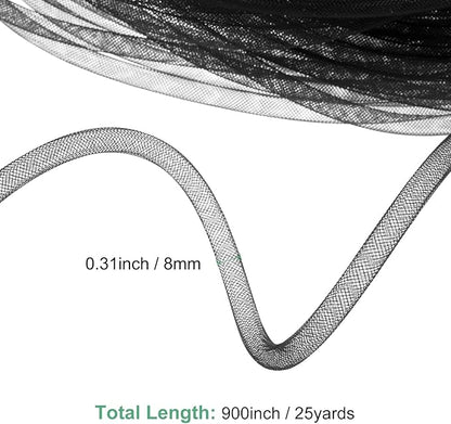 Mesh Tube Ribbon 25 Yards, 8mm Elastic Fabric Ribbons Mesh Tubing for Crafts/Gift Wrapping/Flower Bouquets/Wedding/Birthday/Holiday/Wreaths Christmas/Decoration[Black]