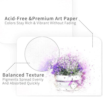 Funto Blank Watercolor Cards and Envelopes, 50 Cards, 5x7'', 140lb/300gsm, White, Acid-Free, Heavyweight Paper for All Occasions