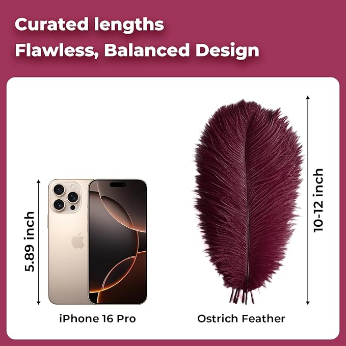 Piokio 20pcs Natural Burgundy Ostrich Feathers 10-12 inch (25-30cm) Bulk Feathers for Home Decoration and DIY Clothing and DIY Clothes Decoration, Gatsby Decorations