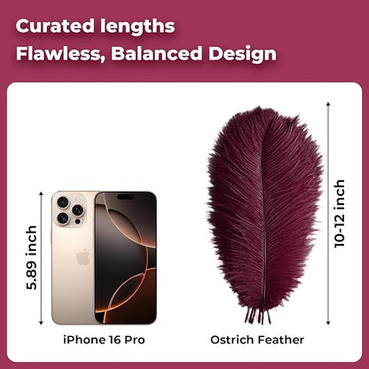 Piokio 20pcs Natural Burgundy Ostrich Feathers 10-12 inch (25-30cm) Bulk Feathers for Home Decoration and DIY Clothing and DIY Clothes Decoration, Gatsby Decorations
