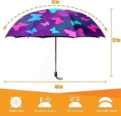 Small Compact Travel Automatic Folding Umbrella for Women, Portable Lightweight, Rain, Wind, UV Sun Shade