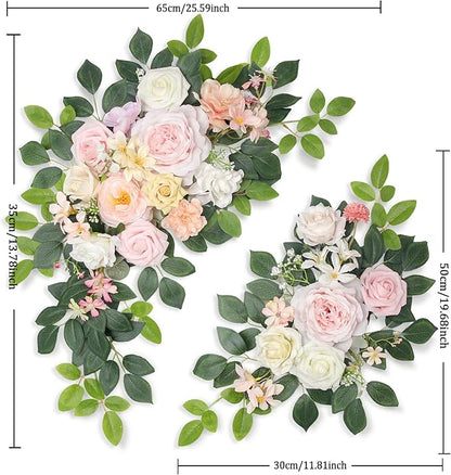 Pack of 2 Wedding Arch, Artificial Flowers, Wedding Decor，Flower Garland Be Suited to Banquet, Party, Reception Entrance Welcome Sign and Background Decoration (Light Pink)