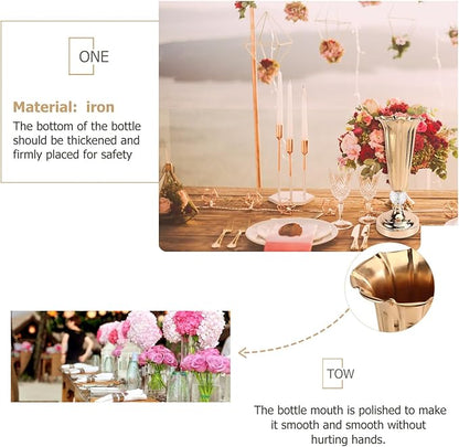 Healifty Metallic Gold Tabletop Trumpet Vase for Wedding Centerpieces Iron Flower Stand for Party Holiday Birthday Decorations Compact Decorative Vase for Floral Arrangements
