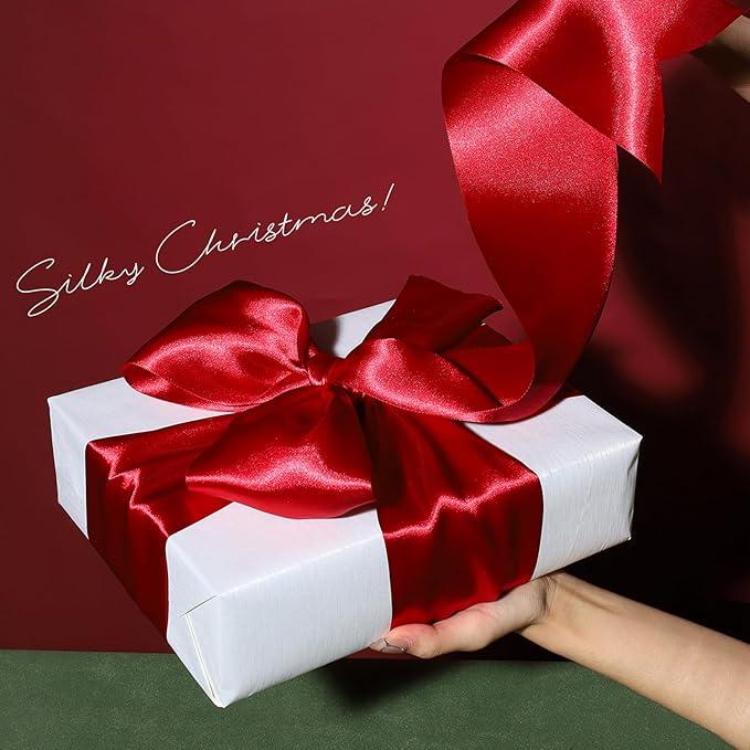 LaRibbons Red Satin Ribbon 3 Inch 10 Yards Christmas Ribbons Double Faced Luxury Burgundy Silk Ribbon for Gift Wrapping Flower Bouquets Bow Christmas Wedding Party Decoration