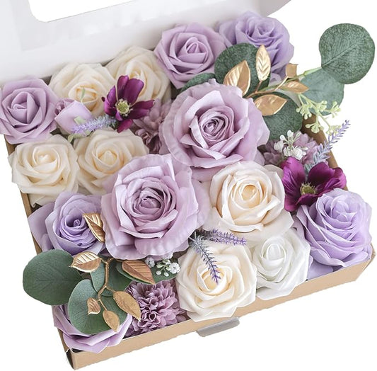 Lookein Artificial Flowers for DIY Wedding Decoration Bridal Bouquet Table Centerpieces Flower Garland Wreaths Aisle Arch Flower Decoration Home Decor, Romantic Lavender