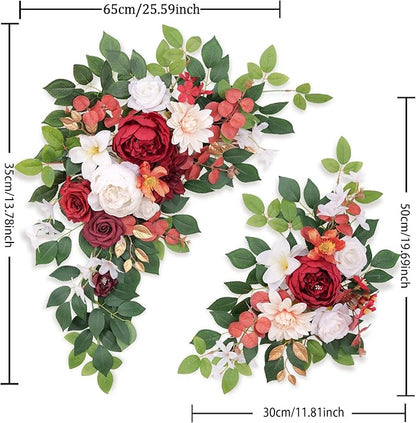 Pack of 2 Wedding Arch, Artificial Flowers, Wedding Decor，Flower Garland Be Suited to Banquet, Party, Reception Entrance Welcome Sign and Background Decoration(White red)