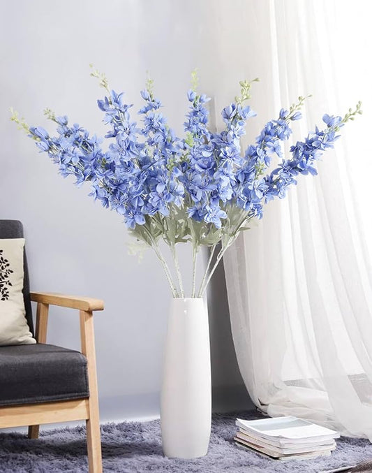 8PCS Blue Delphinium Artificial Flowers for Tall Vase 33.5in Long Stem Larkspur Artificial Flowers Fake Silk Flowers Bulk for Home Wedding Floral Arrangement Centerpiece Table Decoration (Blue)