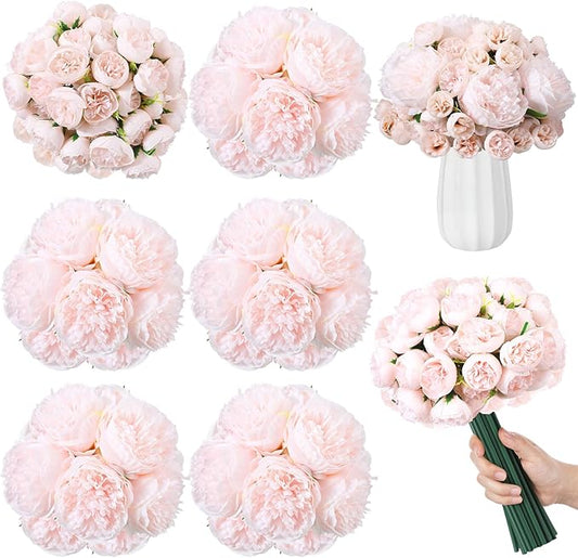 XunYee 85 Pcs Artificial Peony Flower Bulk for Wedding Party Faux Peony Bouquet Silk Florals Arrangements for Wedding Table Centerpiece Festival Birthday Vase Decoration(Pink)