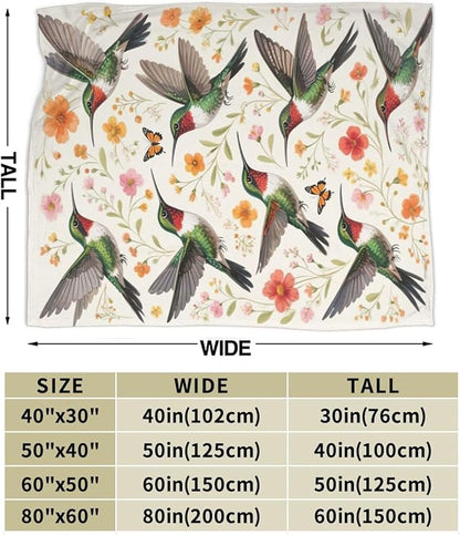 Hummingbird Throw Blanket Hummingbird Blanket Soft Cozy Fleece Fuzzy Stuffed Plush Flannel Animal Gifts for Girls Women Boys Kids Adults 40''x50''