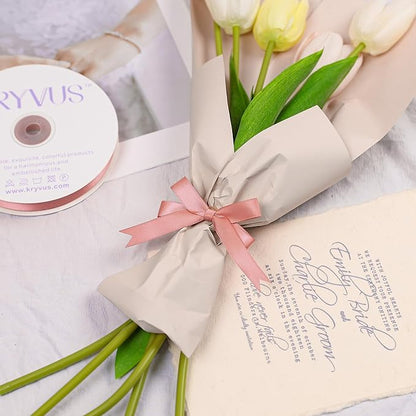 Rose Gold Satin Ribbon, Double Faced 1/2 Inch X 50 Yards Rose Gold Ribbon, Premium Satin Ribbon for Gift Wrapping, Crafts, Hair Bow Making, Sewing, Flower Bouquet, Wedding Party Decor