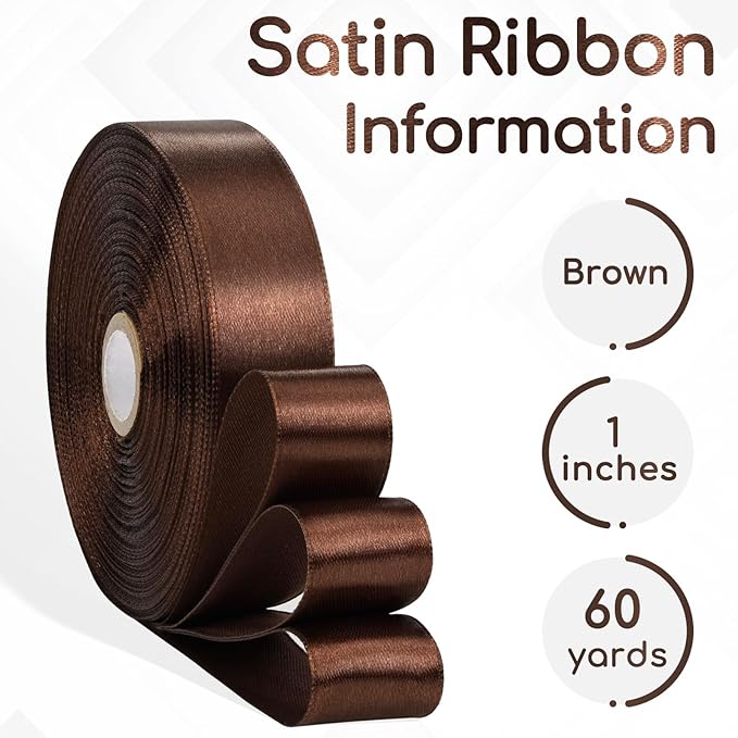 Brown Ribbon 1 Inch, 60 Yards Brown Satin Ribbon for Crafts, Gift Wrapping, Birthday Party, Flower Bouquet, Bows, Wedding, Easter, Halloween, Christmas