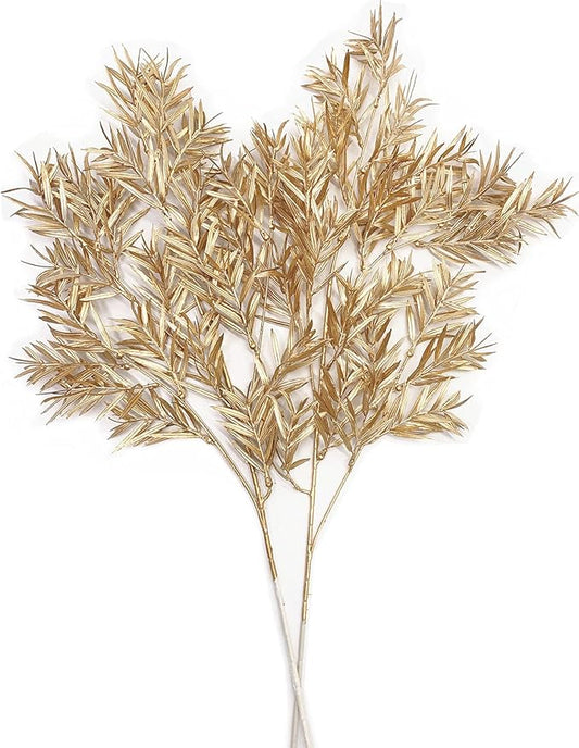Artificial Gold Plants for Christmas Decoration, Fake Golden Leaves Simulation Bamboo Leaf Faux Reed Plant Bushes Indoor Outdoor Xmas Party Wedding Table Centerpiece DIY Decor -Tall 30 Inch 2 Pack