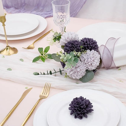 Artificial Flowers, 100pcs Realistic Artificial Rose for DIY Wedding Bouquets Centerpieces Arrangements, Dark Purple and Light Purple Dahlia Flowers with Stem for Bridal Shower Party Home Decorations