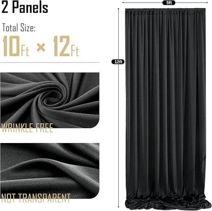 gogoparti 10 ft × 12 ft Black Backdrop Curtain for Wedding Parties, 2 Panels Wrinkle-Free 12 FT Long Polyester Photo Backdrop Drapes for Birthday, Baby Shower, Halloween Photography Background