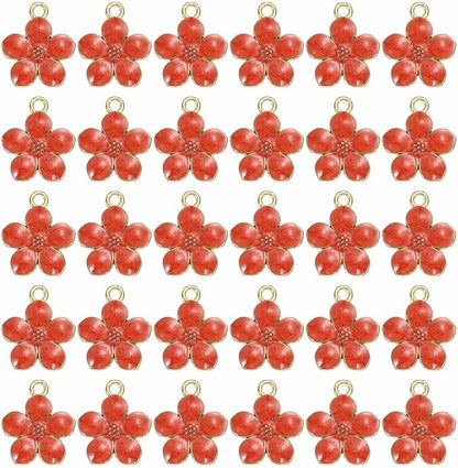 MECCANIXITY Enamel Charm Cherry Blossom Alloy Cute Small Flower Charm Gold Plated Pendant for Jewelry Making